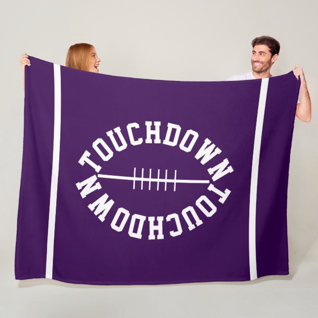 TOUCHDOWN Fun White Text Stripes On Dark Purple Fleece Blanket (In Situ)