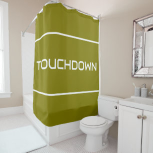 TOUCHDOWN Modern White Text Stripes On Modern Gray Shower Curtain