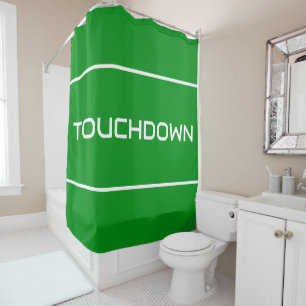 TOUCHDOWN Modern White Text Stripes On Turf Green Shower Curtain