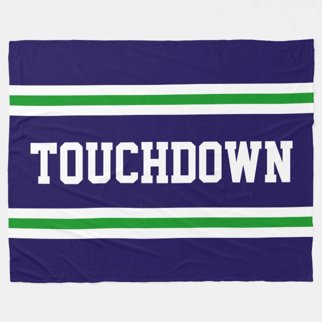 TOUCHDOWN Navy Green White Text Racing Stripes Fleece Blanket (Front (Horizontal))