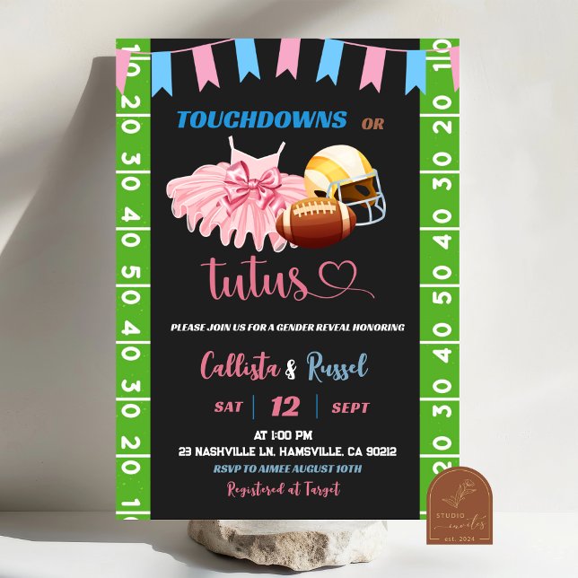 Touchdown or Tutus Gender Reveal Invitation (Creator Uploaded)