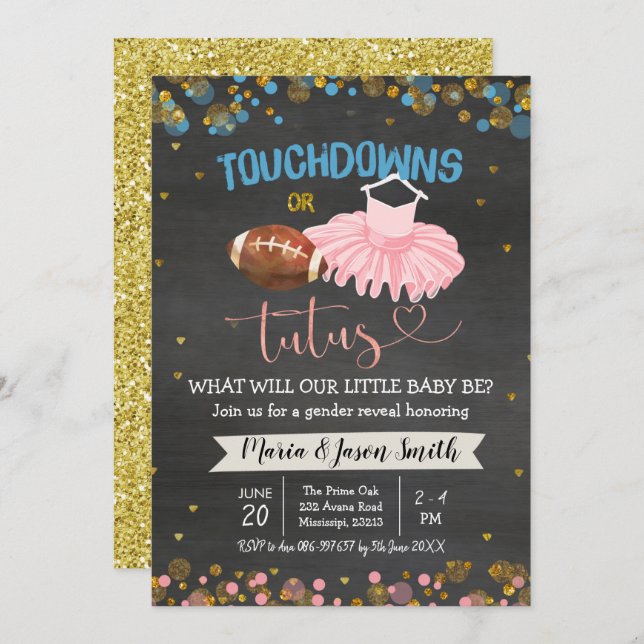 Touchdown or Tutus Gender Reveal Invitation (Front/Back)
