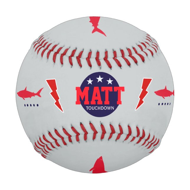 touchdown personalised with sharks and bolts baseball (Front)