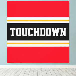 TOUCHDOWN Sporty Red Black Football Stripes Canvas Print