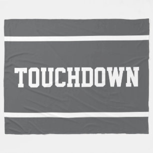 TOUCHDOWN Sporty White Text Stripes On Deep Gray Fleece Blanket