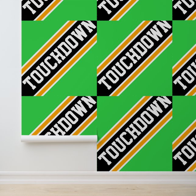 TOUCHDOWN Tiled Bold Bright Green Black Stripes Wallpaper (Application)