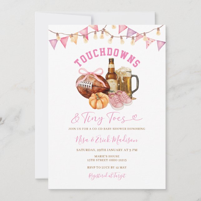 Touchdown Tiny Toes Football Couples Baby Shower Invitation (Front)