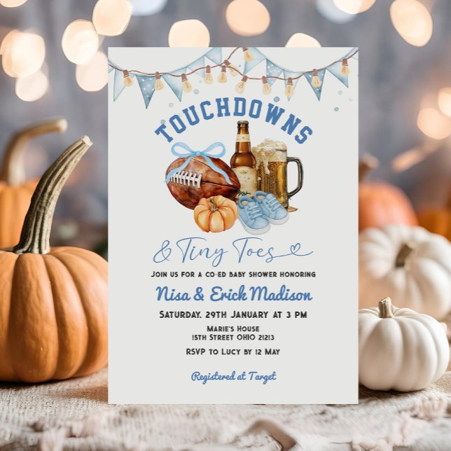 Touchdown Tiny Toes Football Couples Baby Shower Invitation (Creator Uploaded)