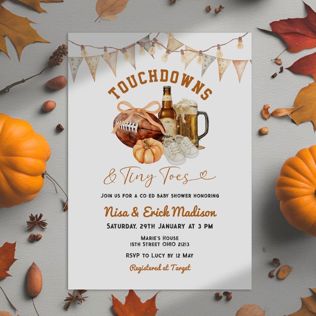 Touchdown Tiny Toes Football Couples Baby Shower Invitation (Creator Uploaded)