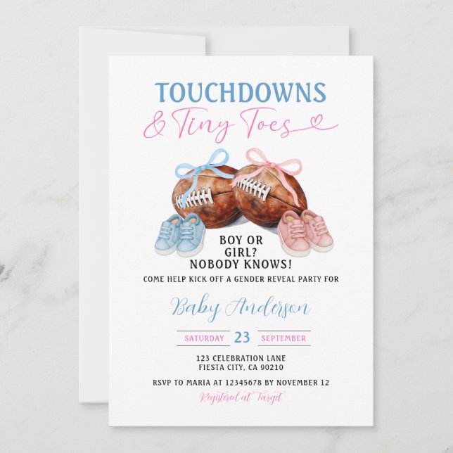 Touchdown & Tiny Toes Football Milk Gender Reveal Invitation (Front)