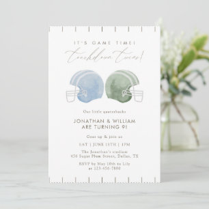 Touchdown Twins Football Helmet Birthday Invitation