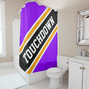 TOUCHDOWN Vivid Purple Yellow Black Racing Stripes Shower Curtain