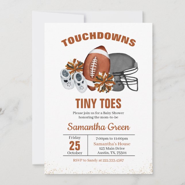 Touchdowns and Tiny Toes Baby Shower Invitation (Front)