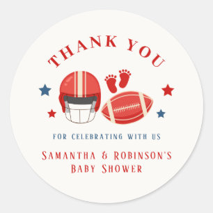 Touchdowns and Tiny toes, Football baby shower Classic Round Sticker