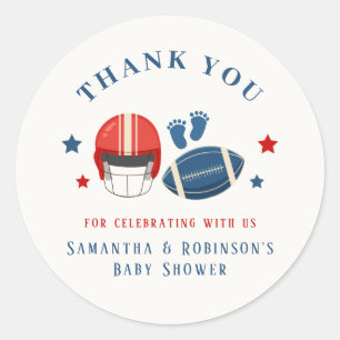 Touchdowns and Tiny toes, Football baby shower Classic Round Sticker