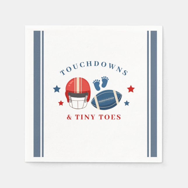 Touchdowns and Tiny toes, Football baby shower Napkin (Front)