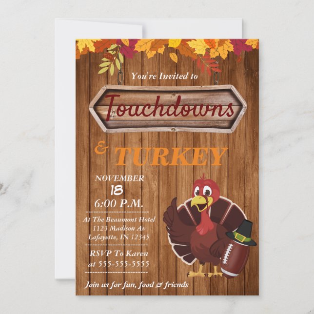 Touchdowns and Turkey Thanksgiving Invitation (Front)