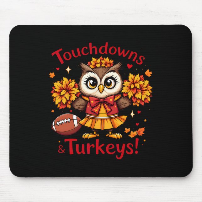 Touchdowns And Turkeys Fall Owl Football  Mouse Mat (Front)