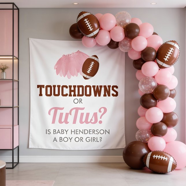 Touchdowns or Tutus Gender Reveal Backdrop Tapestry (Touchdowns or Tutus Baby Gender Reveal Backdrop)