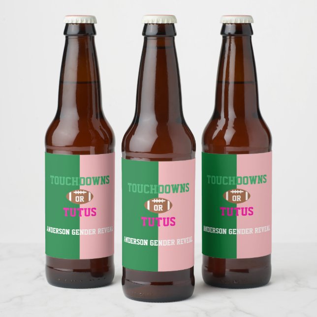 Touchdowns or Tutus Gender Reveal Beer Bottle Label (Bottles)