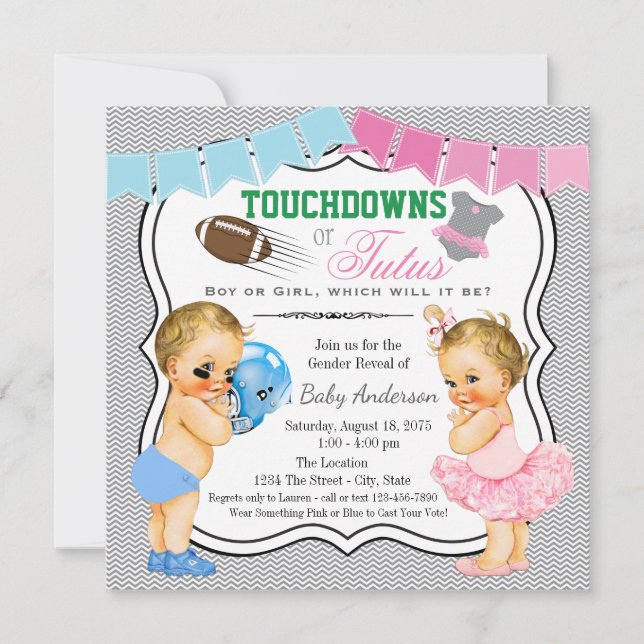 Touchdowns or Tutus Gender Reveal Invitation (Front)