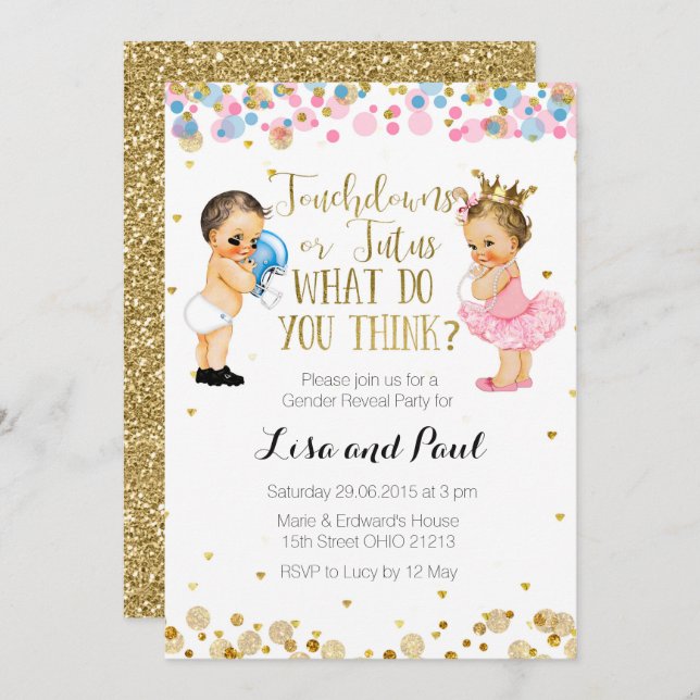 Touchdowns or Tutus Gender Reveal invitation (Front/Back)