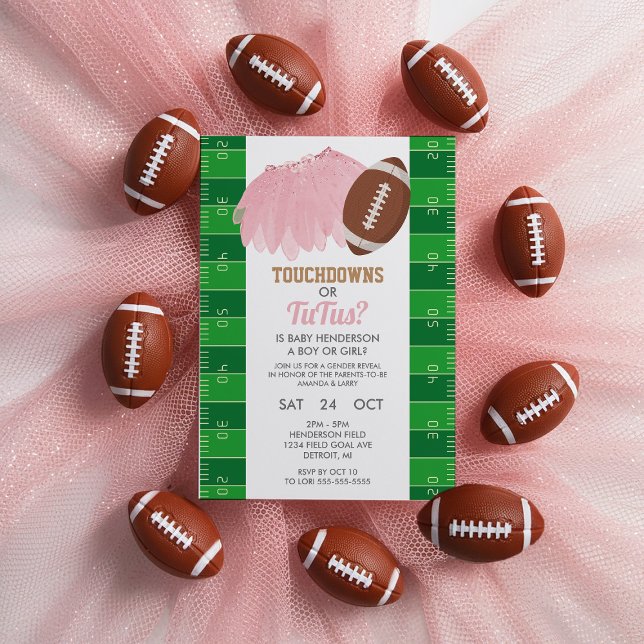 Touchdowns or Tutus Gender Reveal Invitation (Touchdowns or Tutus Gender Reveal Invitation)