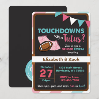 Touchdowns or Tutus Gender Reveal Invitation