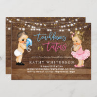 Touchdowns or Tutus gender reveal Invite rustic