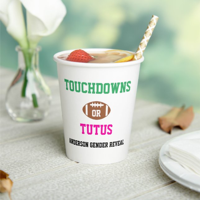 Touchdowns or Tutus Gender Reveal Paper Cups (Insitu)