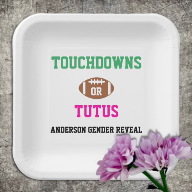 Touchdowns or Tutus Gender Reveal Paper Plate (Creator Uploaded)