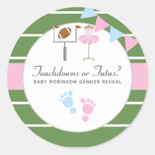 Touchdowns or Tutus Gender Reveal Party Classic Round Sticker