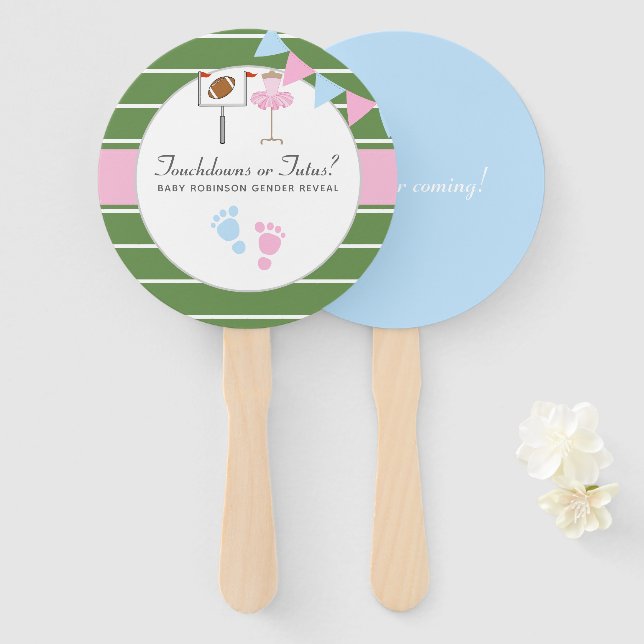 Touchdowns or Tutus Gender Reveal Party Hand Fan (Front and Back)