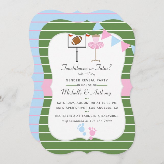 Touchdowns or Tutus Gender Reveal Party Invitation (Front/Back)