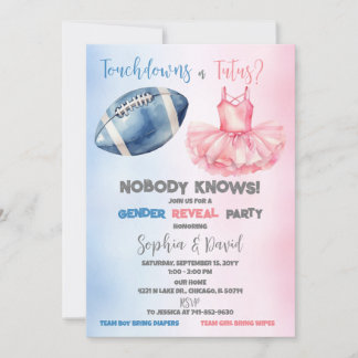 Touchdowns or Tutus Gender Reveal Party Invitation
