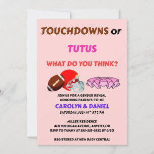 Touchdowns or Tutus gender reveal party Invitation