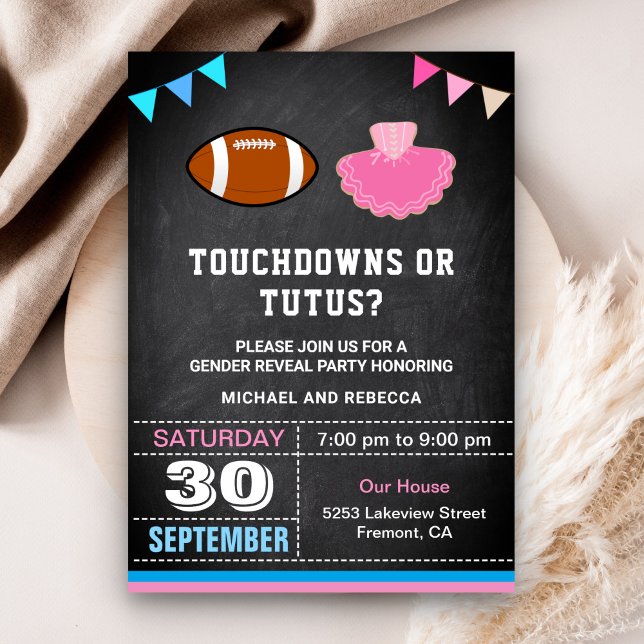 Touchdowns or Tutus Gender Reveal Party Invitation (Creator Uploaded)