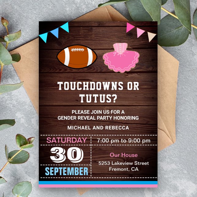 Touchdowns or Tutus Gender Reveal Party Invitation (Creator Uploaded)