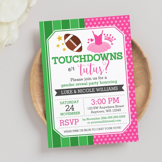 Touchdowns or Tutus Gender Reveal Party Invitation (Creator Uploaded)