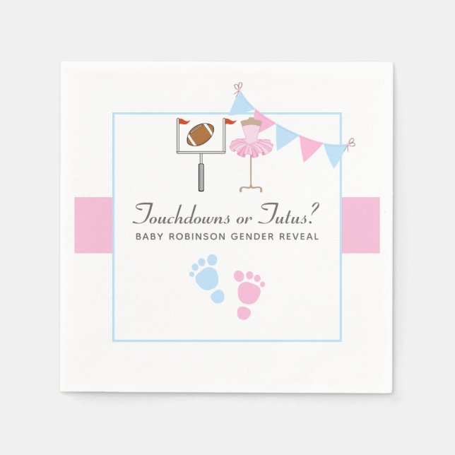 Touchdowns or Tutus Gender Reveal Party Napkin (Front)