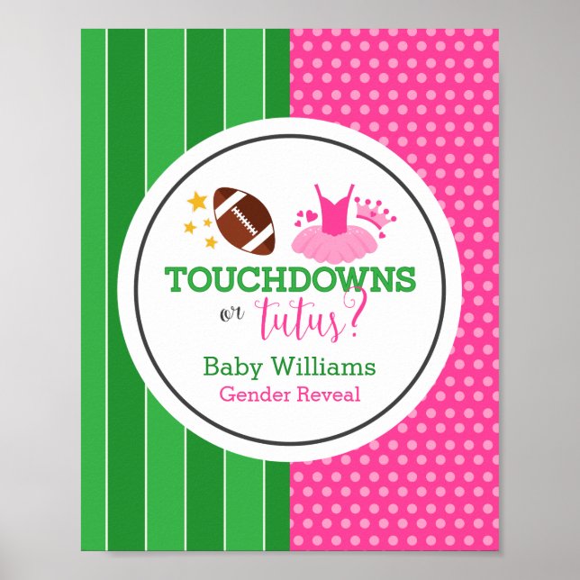 Touchdowns or Tutus Gender Reveal Poster (Front)