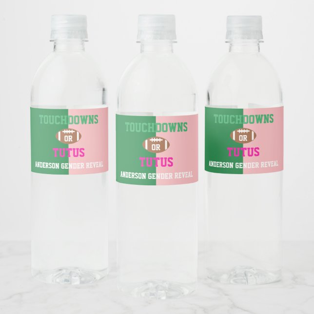 Touchdowns or Tutus Gender Reveal Water Bottle Label (Bottles)