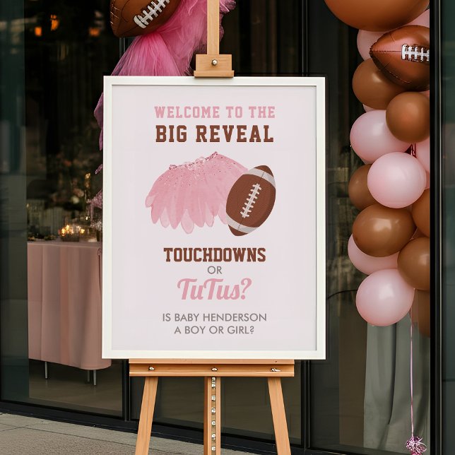 Touchdowns or Tutus Gender Welcome Poster (Touchdowns or Tutus Gender Reveal Welcome Poster | Instant Download Gender Reveal Welcome Sign)