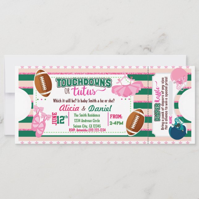 Touchdowns or Tutus Invitation - diaper raffle (Front)