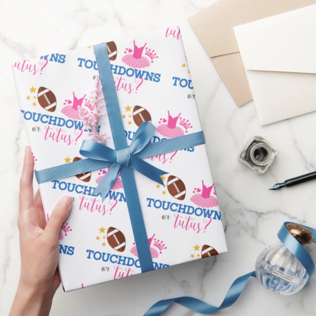 Touchdowns or Tutus Pink Blue Gender Reveal Party Wrapping Paper (Gifting)