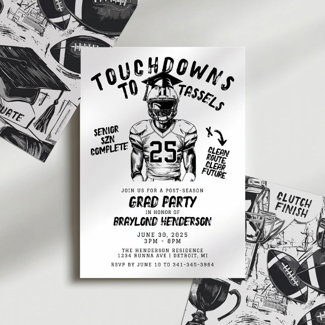 Touchdowns to Tassels Football Grad Party Invitation (Football Grad Party Invitation | Touchdowns to Tassels | Senior Szn Complete)