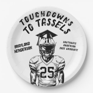 Touchdowns to Tassels Football Grad Party Paper Plate
