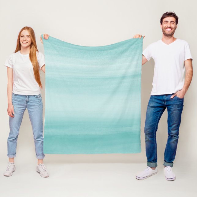 Touching Aqua Blue Watercolor Abstract #2 Fleece Blanket (In Situ)