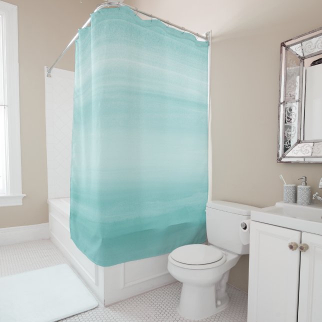Touching Aqua Blue Watercolor Abstract #2 Shower Curtain (In Situ)