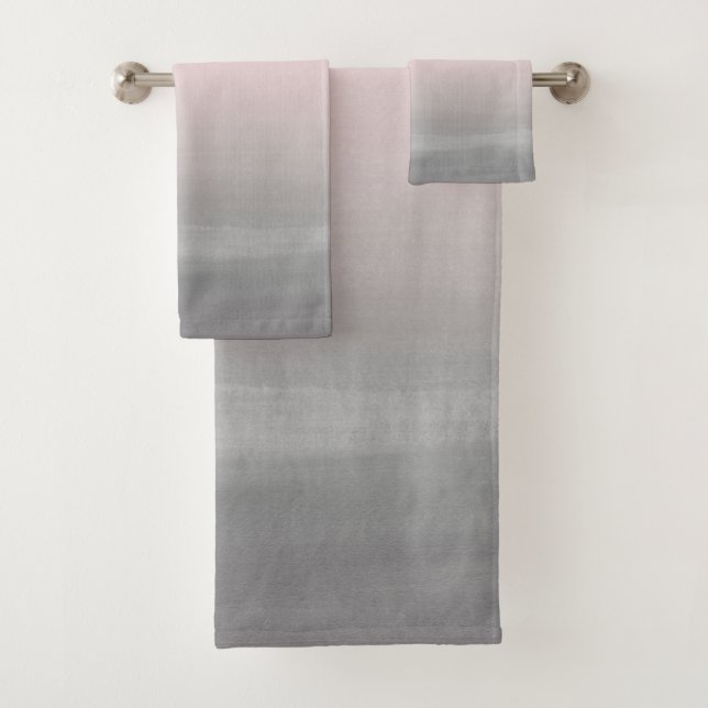 Touching Blush Grey Watercolor Abstract #4 Bath Towel Set (Insitu)